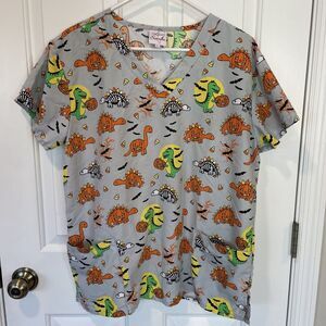 Halloween Large Scrub Top with Pockets Luv Scrubs Dinosaurs Kids Trick Or Treat
